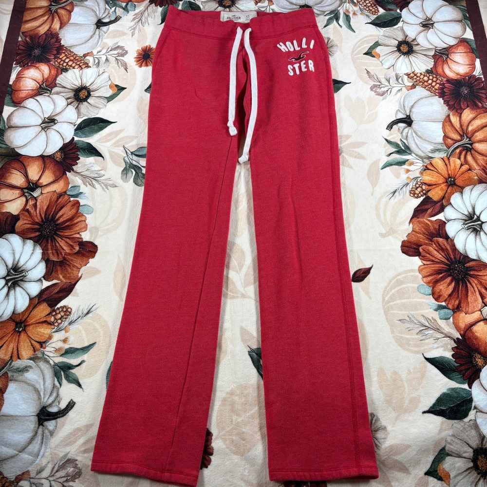 Hollister Y2K Vintage Red Sweatpants Embroidered Spellout Logo Womens Size XS